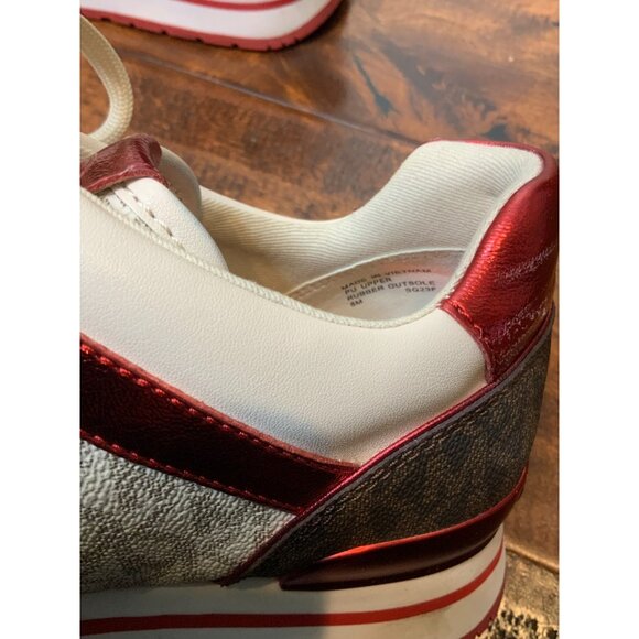 Michael Kors Maddy Color-Block Signature Logo Trainer Crimson Red, Size 8 - Picture 6 of 11